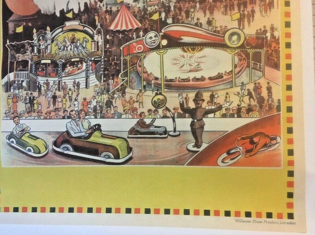 Original Vintage c.1930 Carnival and Fun Fair Poster Linen Backed - 4