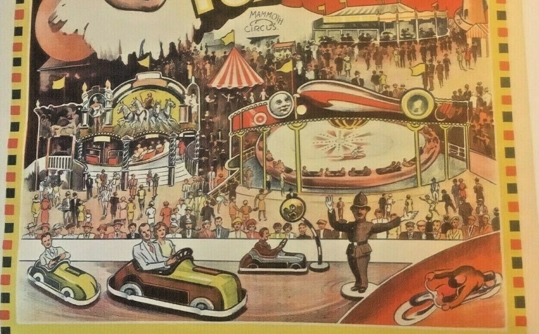 Original Vintage c.1930 Carnival and Fun Fair Poster Linen Backed - 5
