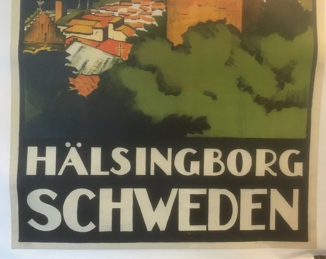 Original Vintage c1930 "Halsingborg Schweden" Swedish Travel Poster Linen Backed - 4