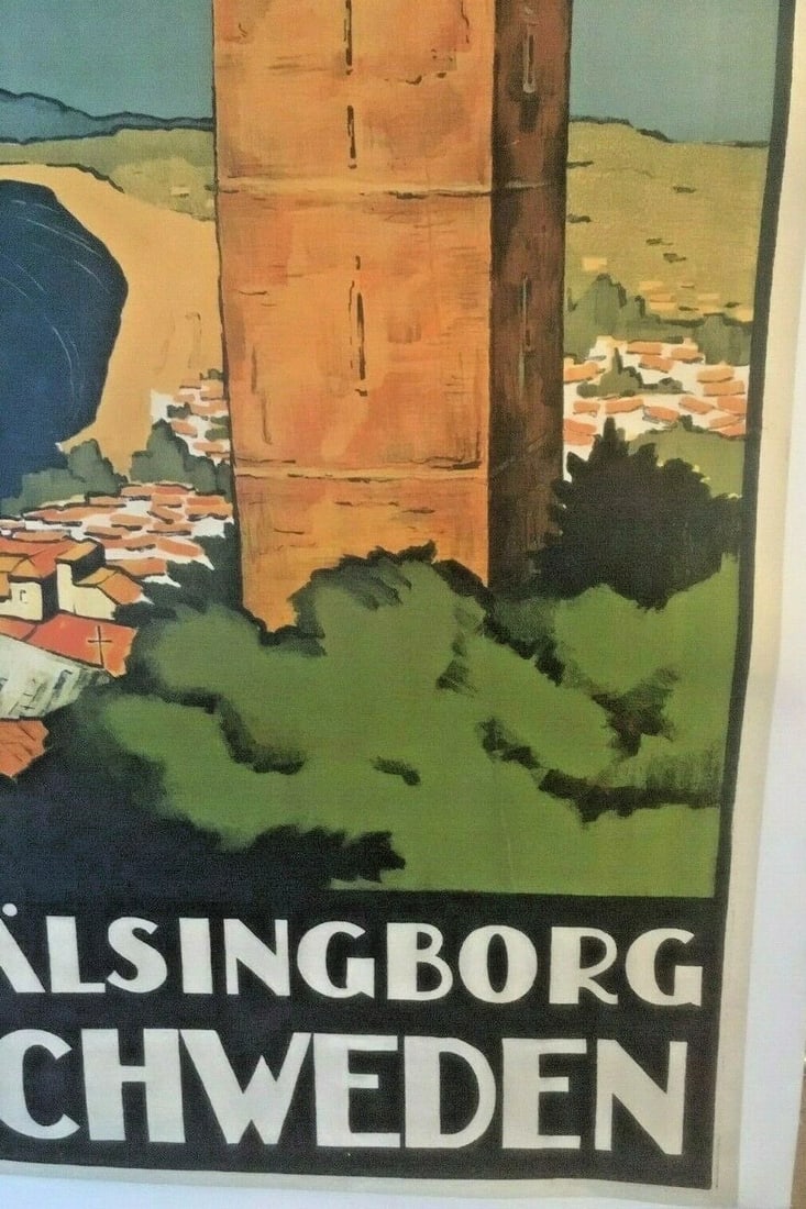 Original Vintage c1930 "Halsingborg Schweden" Swedish Travel Poster Linen Backed - 6