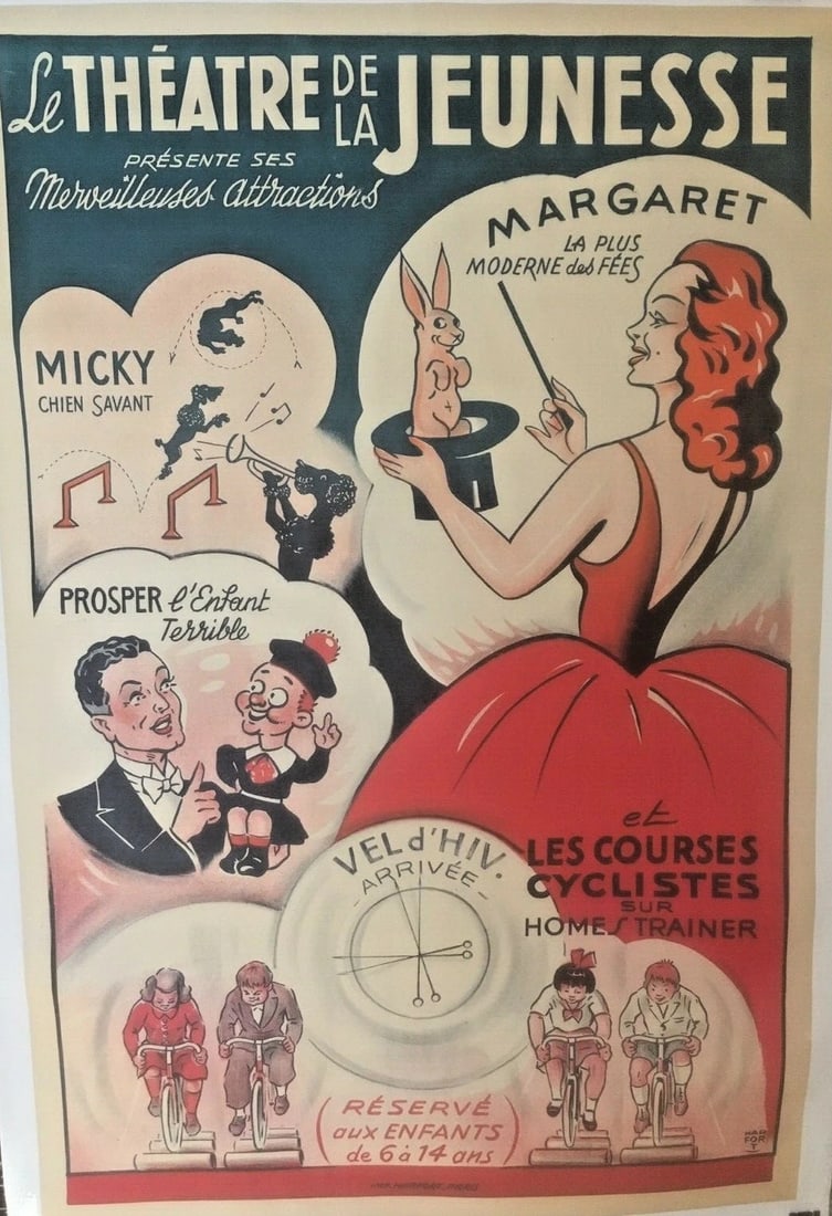 Original Vintage c.1920 French Children's Theatre Poster Linen Backed (1 of 5)