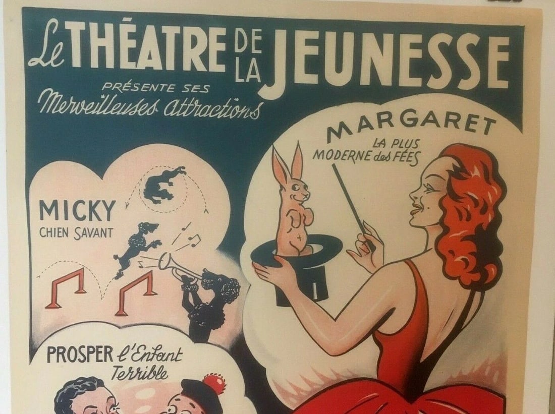 Original Vintage c.1920 French Children's Theatre Poster Linen Backed - 3