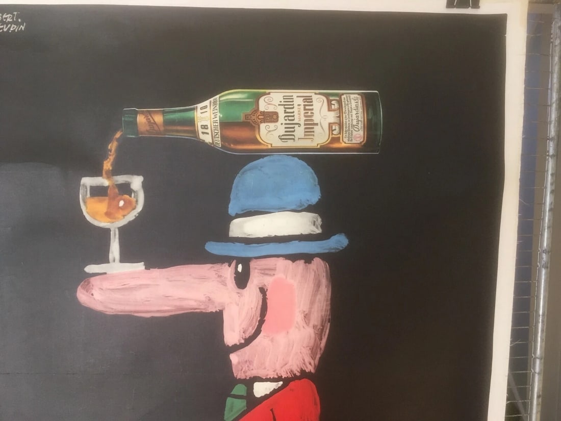 Original Vintage c.1950 Dujardin Wine Poster Linen Backed - 3