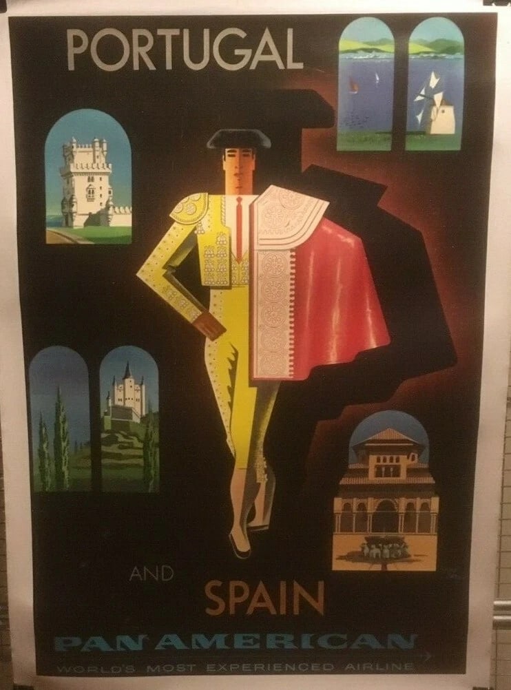 Original Vintage c.1960 Jean Carlu Pan American Airlines Poster Linen Backed (1 of 5)