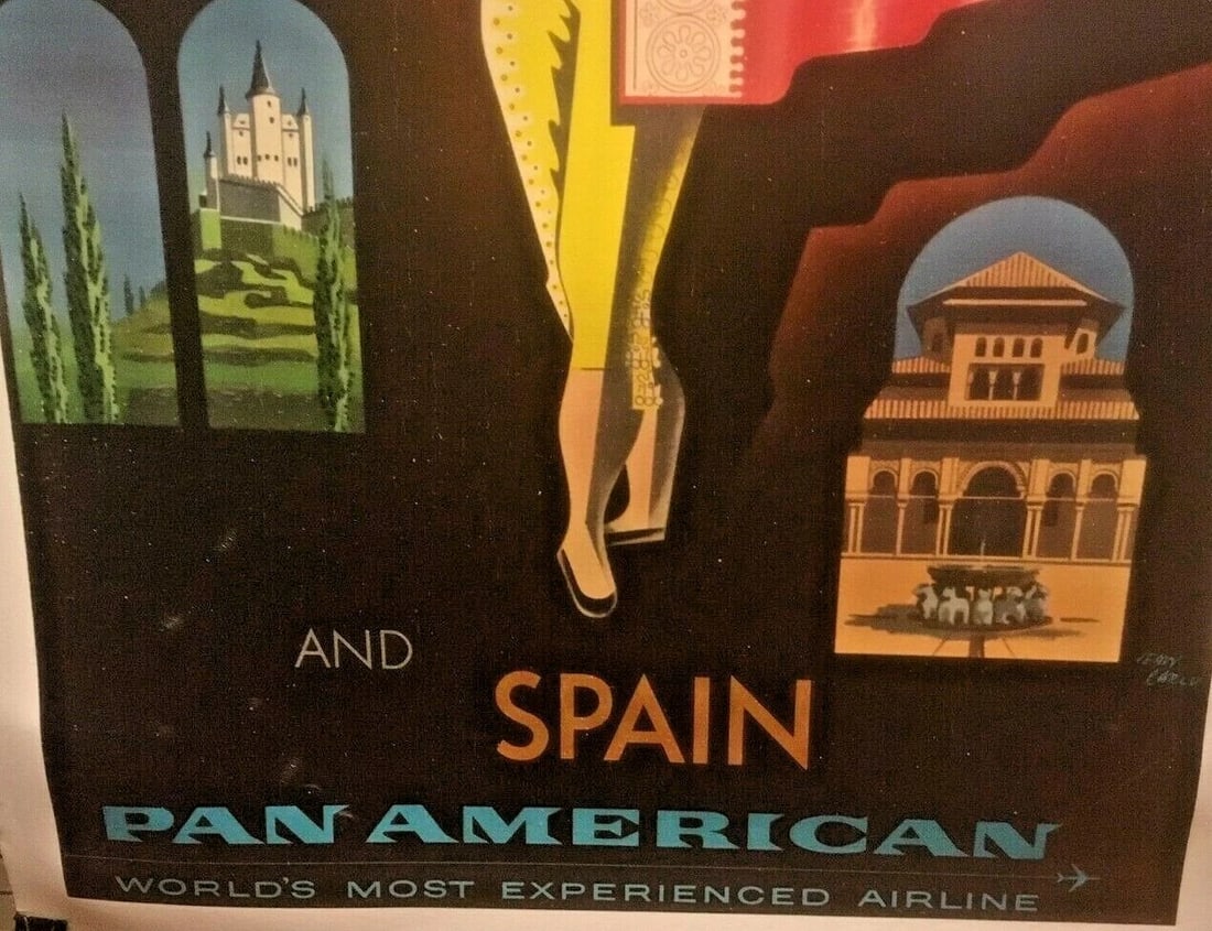 Original Vintage c.1960 Jean Carlu Pan American Airlines Poster Linen Backed - 4