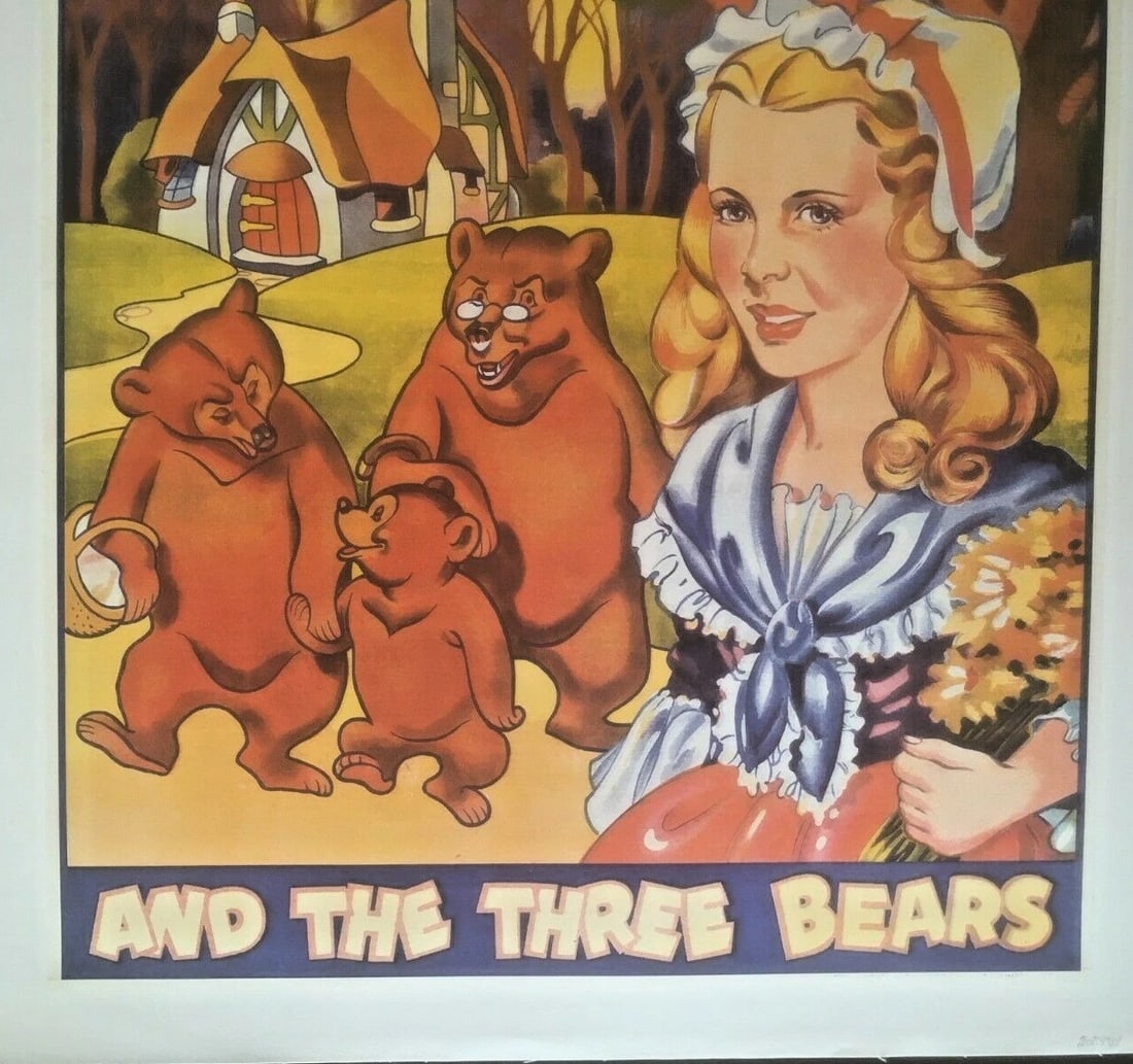 Original Vintage Goldilocks & The Three Bears Poster Linen Backed - 4