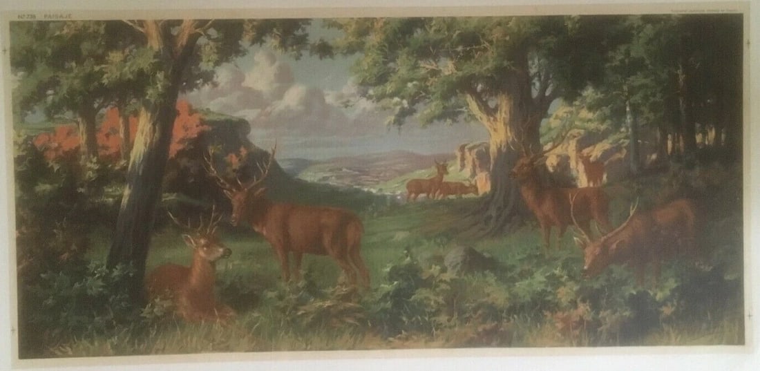 Original Vintage Spanish "Paisaje" Decorative Poster Linen Backed (1 of 4)