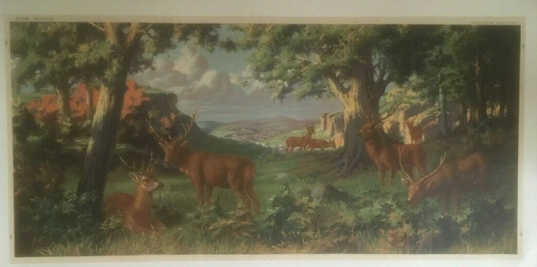 Original Vintage Spanish "Paisaje" Decorative Poster Linen Backed - 2