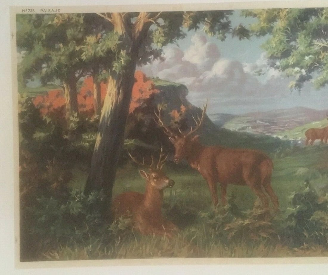 Original Vintage Spanish "Paisaje" Decorative Poster Linen Backed - 4