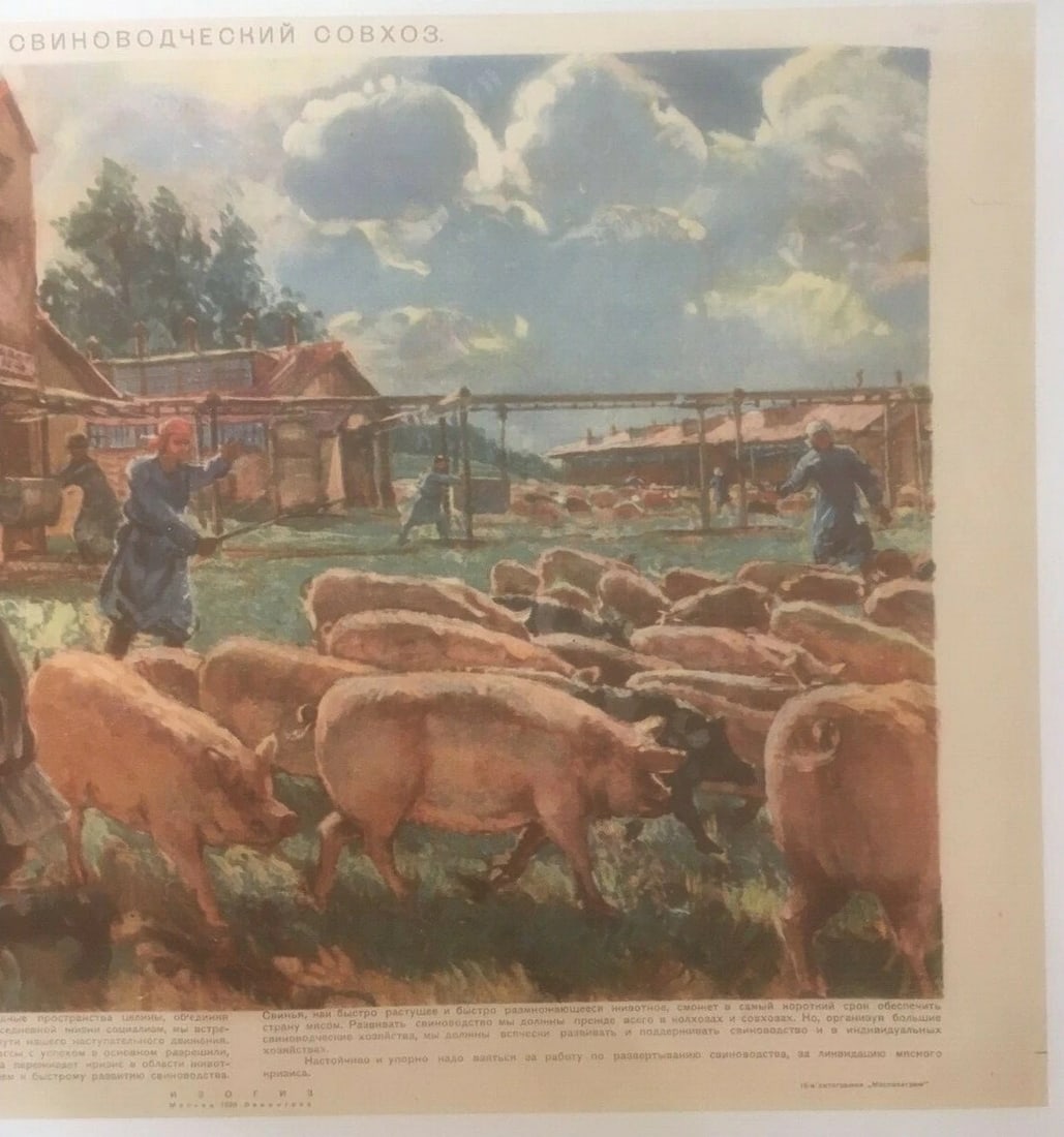 Original Vintage 1930 Russian "Collective Farm" Poster Linen Backed - 4