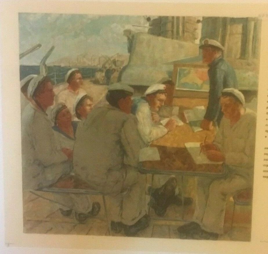 Original Vintage 1932 Russian "Political Work on Ship" Poster Linen Backed - 2