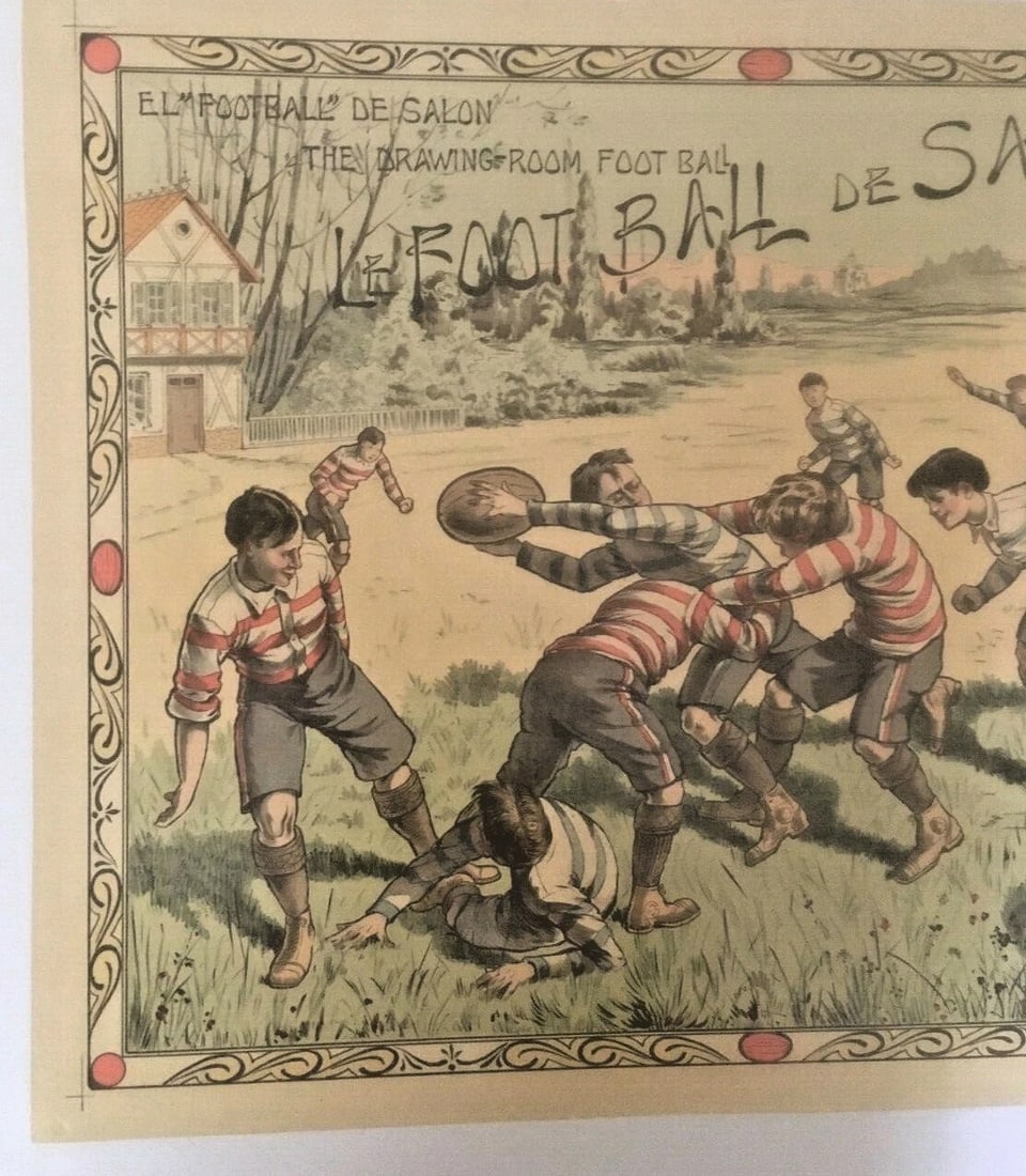 Original Vintage 1900 "Le Footbal de Salon" Poster Linen Backed - 3