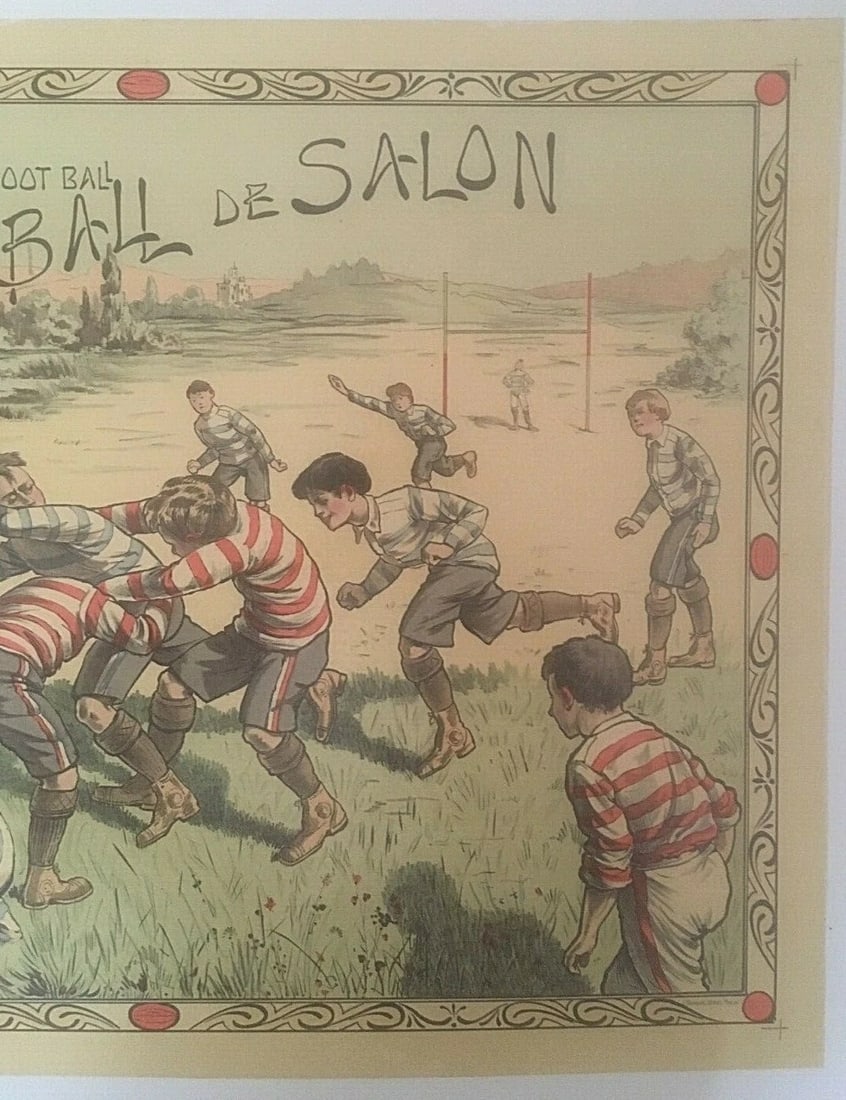 Original Vintage 1900 "Le Footbal de Salon" Poster Linen Backed - 4