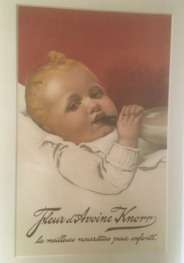 Original Vintage c.1900 Fleur d'Avoine Knorr Infant Formula Poster Linen Backed (1 of 5)