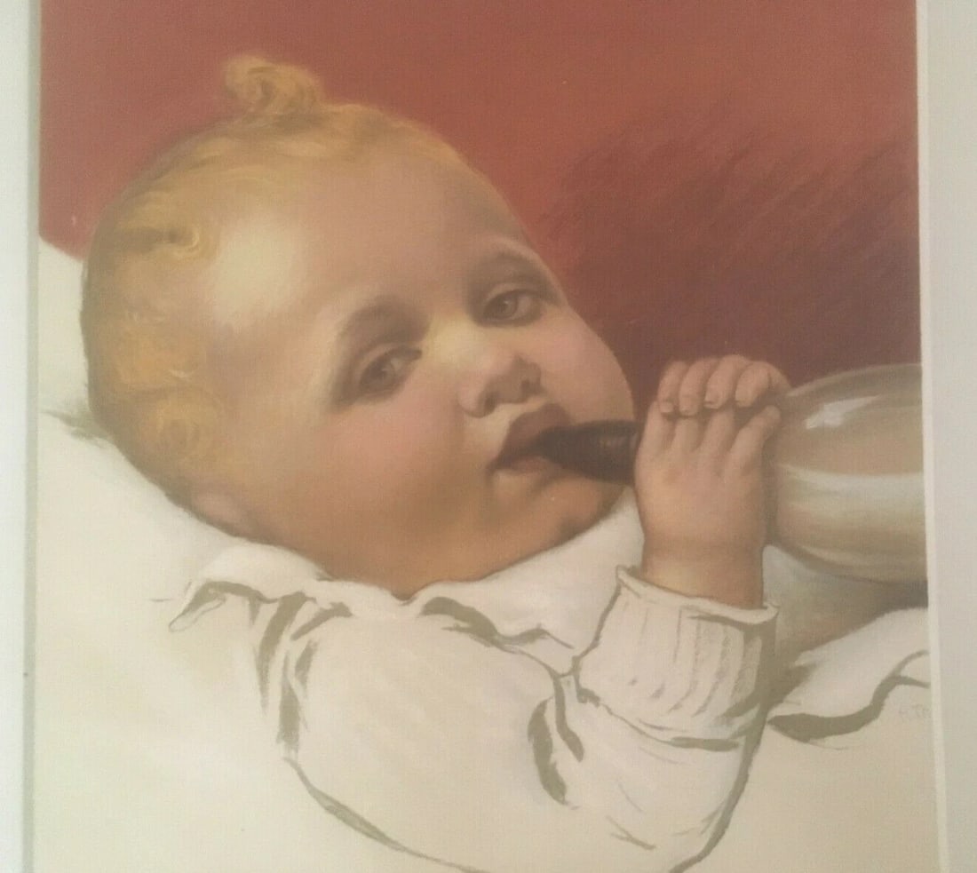 Original Vintage c.1900 Fleur d'Avoine Knorr Infant Formula Poster Linen Backed - 3