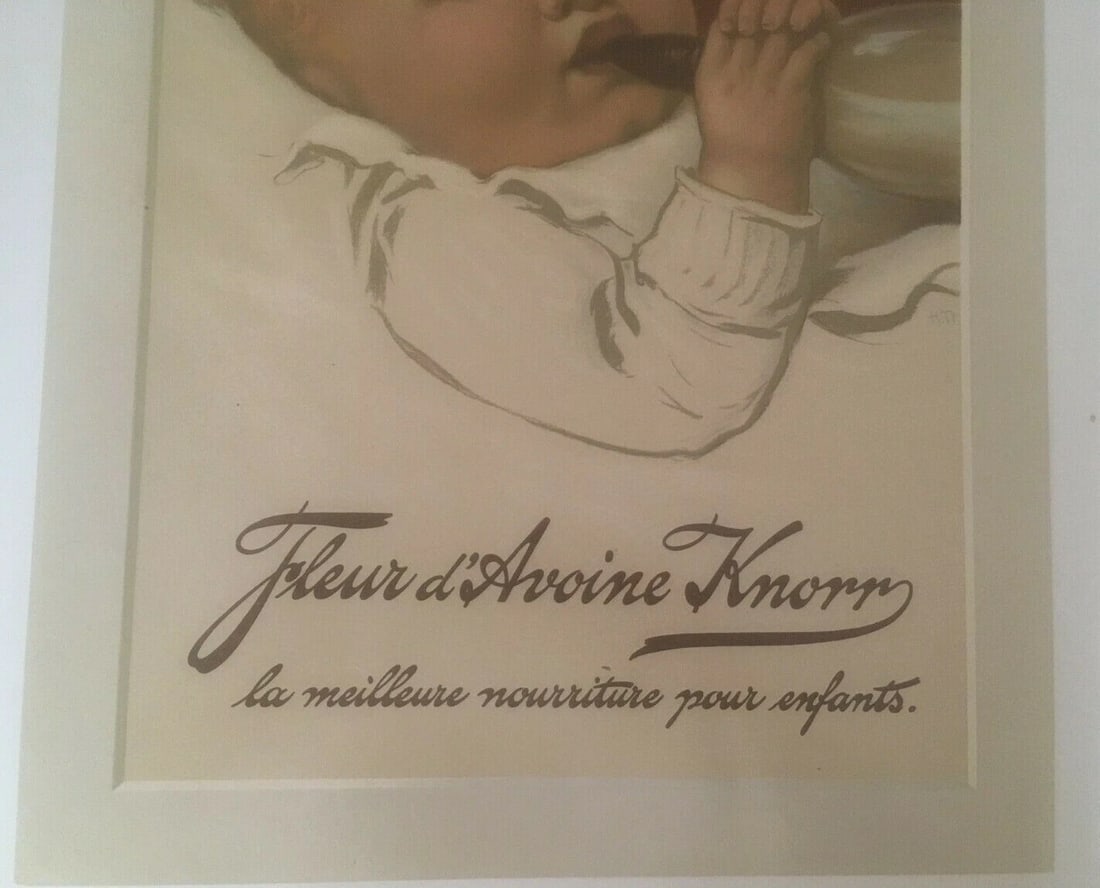 Original Vintage c.1900 Fleur d'Avoine Knorr Infant Formula Poster Linen Backed - 4