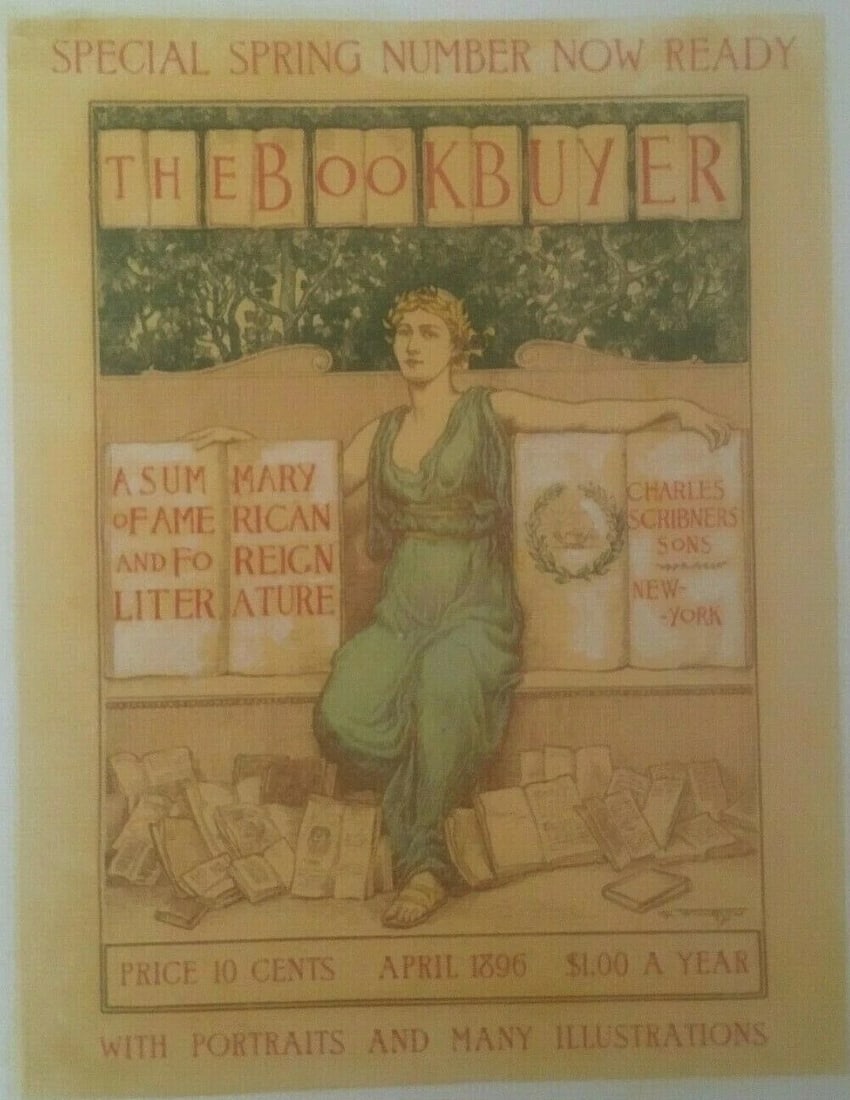 Original Vintage 1896 "The Bookbuyer" American Poster Linen Backed (1 of 4)