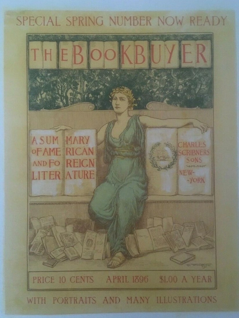 Original Vintage 1896 "The Bookbuyer" American Poster Linen Backed - 2