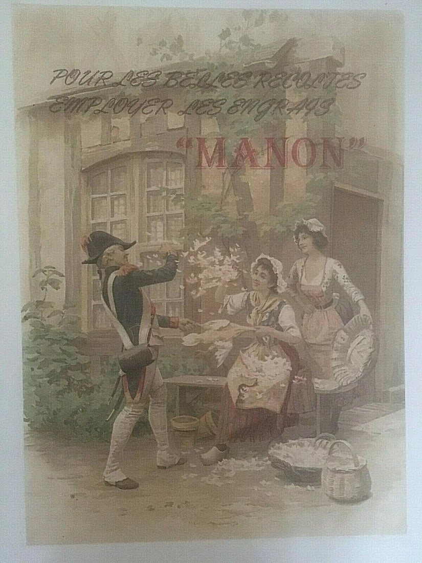 Original Vintage c.1900 Manon Crop Fertilizer Poster Linen Backed (1 of 4)