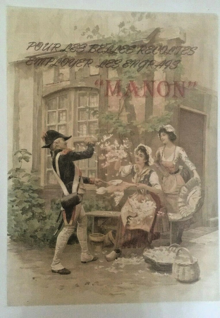 Original Vintage c.1900 Manon Crop Fertilizer Poster Linen Backed - 2