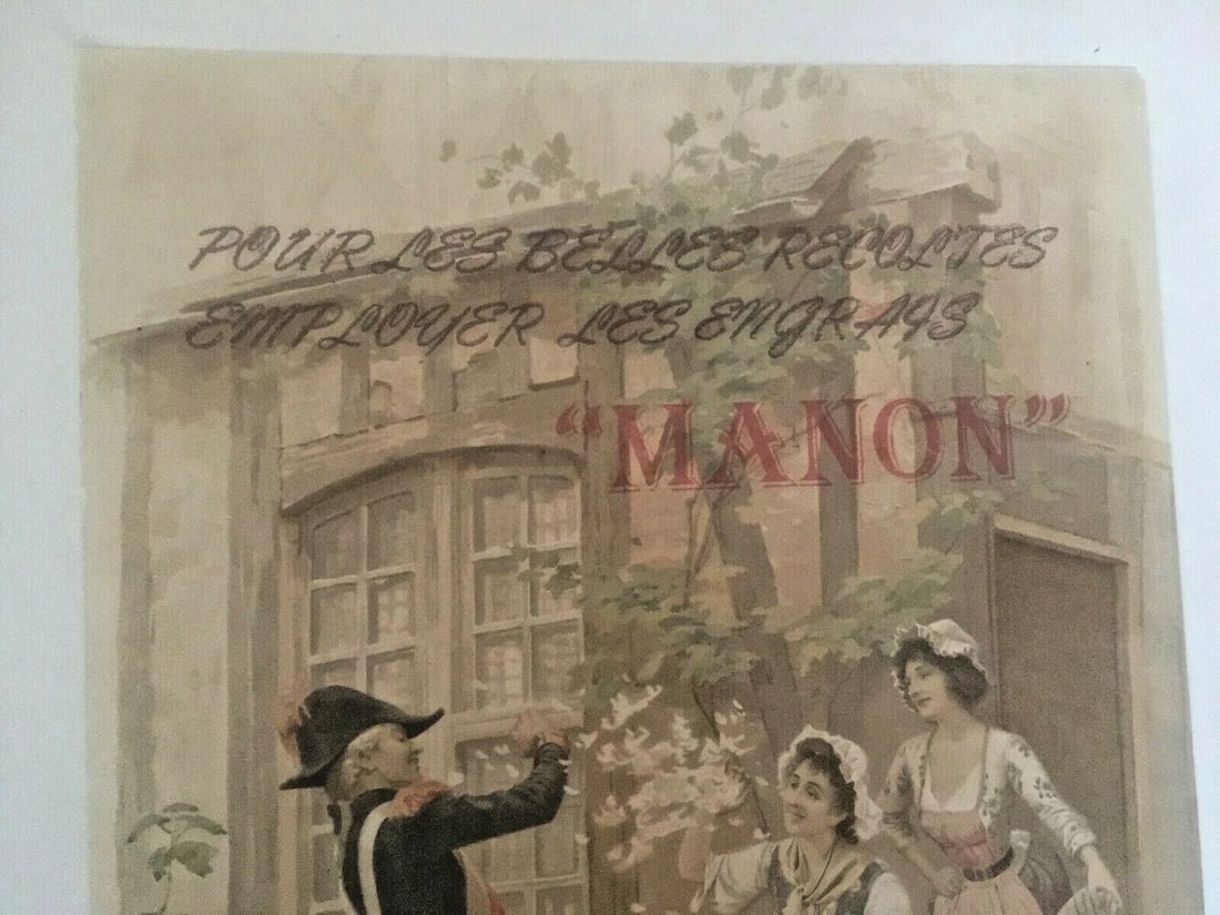 Original Vintage c.1900 Manon Crop Fertilizer Poster Linen Backed - 3