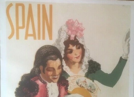 Original Vintage c.1940 Spain Travel Poster Linen Backed - 2