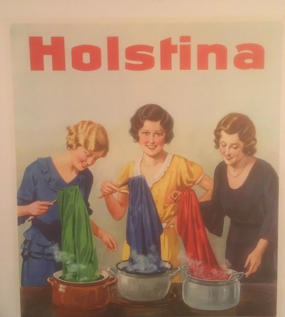 Original Vintage c.1950 Holstina German Fabric Dye Poster Linen Backed - 3