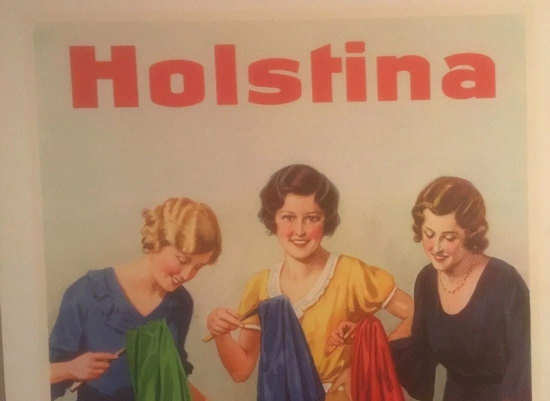 Original Vintage c.1950 Holstina German Fabric Dye Poster Linen Backed - 4