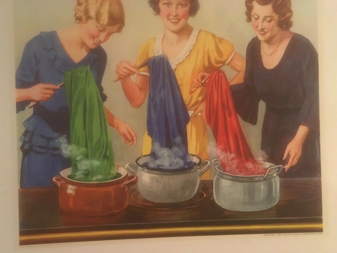 Original Vintage c.1950 Holstina German Fabric Dye Poster Linen Backed - 5