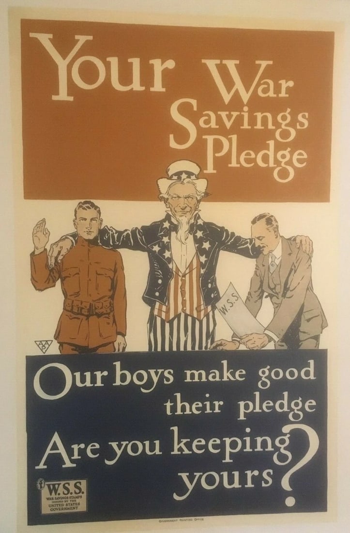 Original Vintage WWI "Your Savings Pledge" War Stamps Poster Linen Backed (1 of 5)