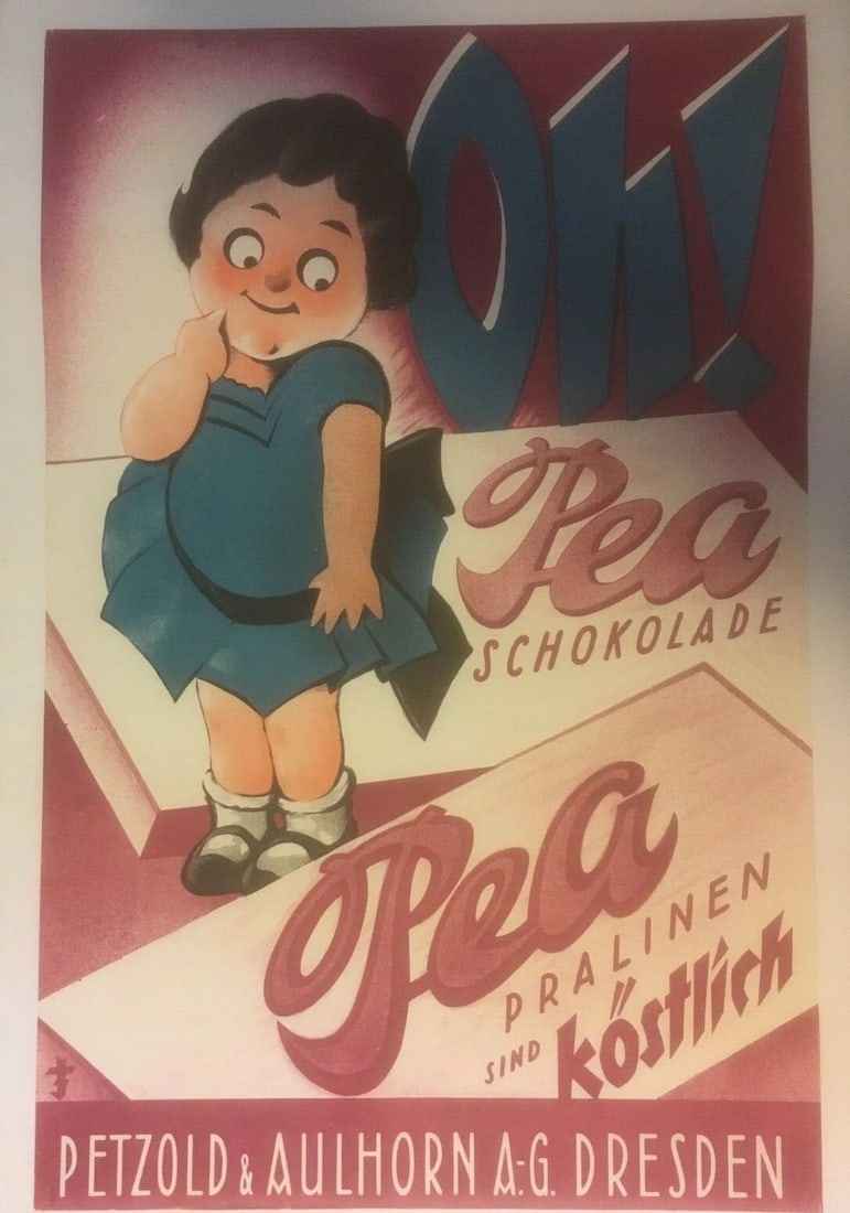 Original Vintage c.1930 "Oh Pea" German Chocolate Poster Linen Backed (1 of 4)