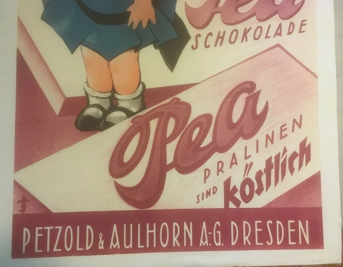 Original Vintage c.1930 "Oh Pea" German Chocolate Poster Linen Backed - 4
