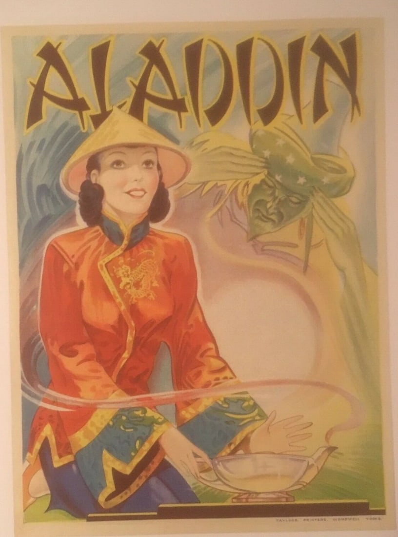Original Vintage c.1930 Aladdin Children's Theater Poster Linen Backed (1 of 5)