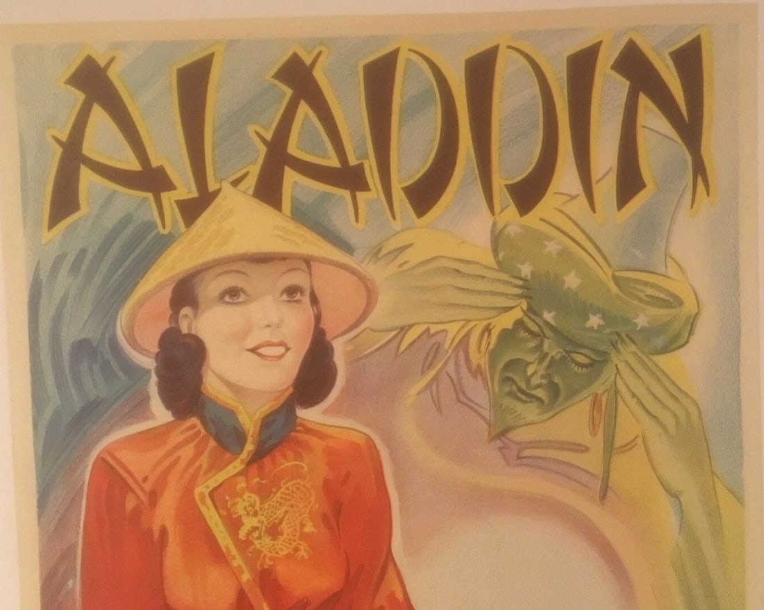 Original Vintage c.1930 Aladdin Children's Theater Poster Linen Backed - 3