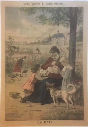 Original Vintage c.1900 French Petit Journal La Paix Insert Poster Linen Backed: Title: Original Vintage c.1900 French Petit Journal La Paix Insert Poster Linen Backed Description: La Petit Journal was a monthly French newsletter. The La Paix poster was an insert into their
