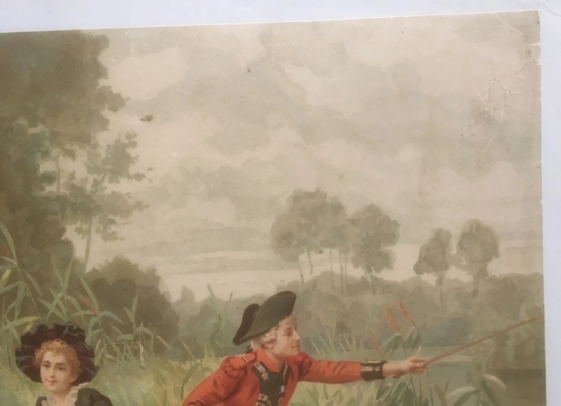 Original Vintage c.1900 "Out Fishing" Poster Linen Backed - 3