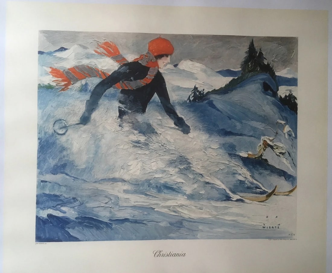 Original Vintage Original Jupp Wiertz Christiania Skiing Poster Linen Backed (1 of 2)