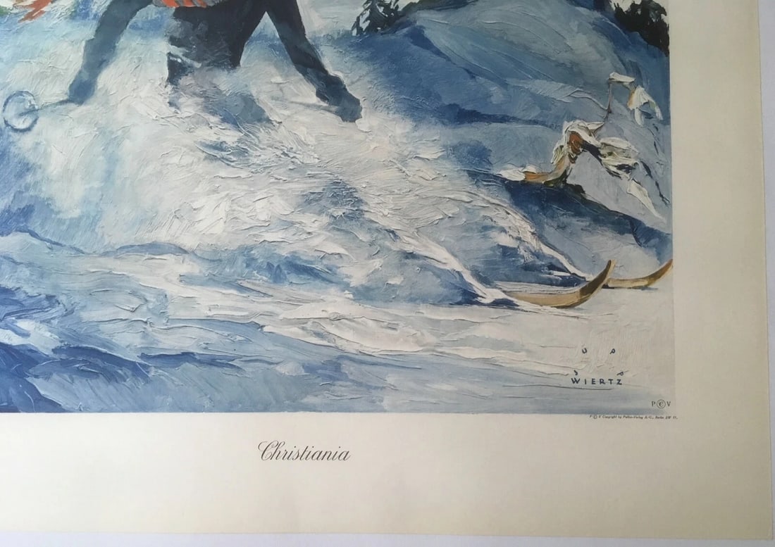 Original Vintage Original Jupp Wiertz Christiania Skiing Poster Linen Backed - 2
