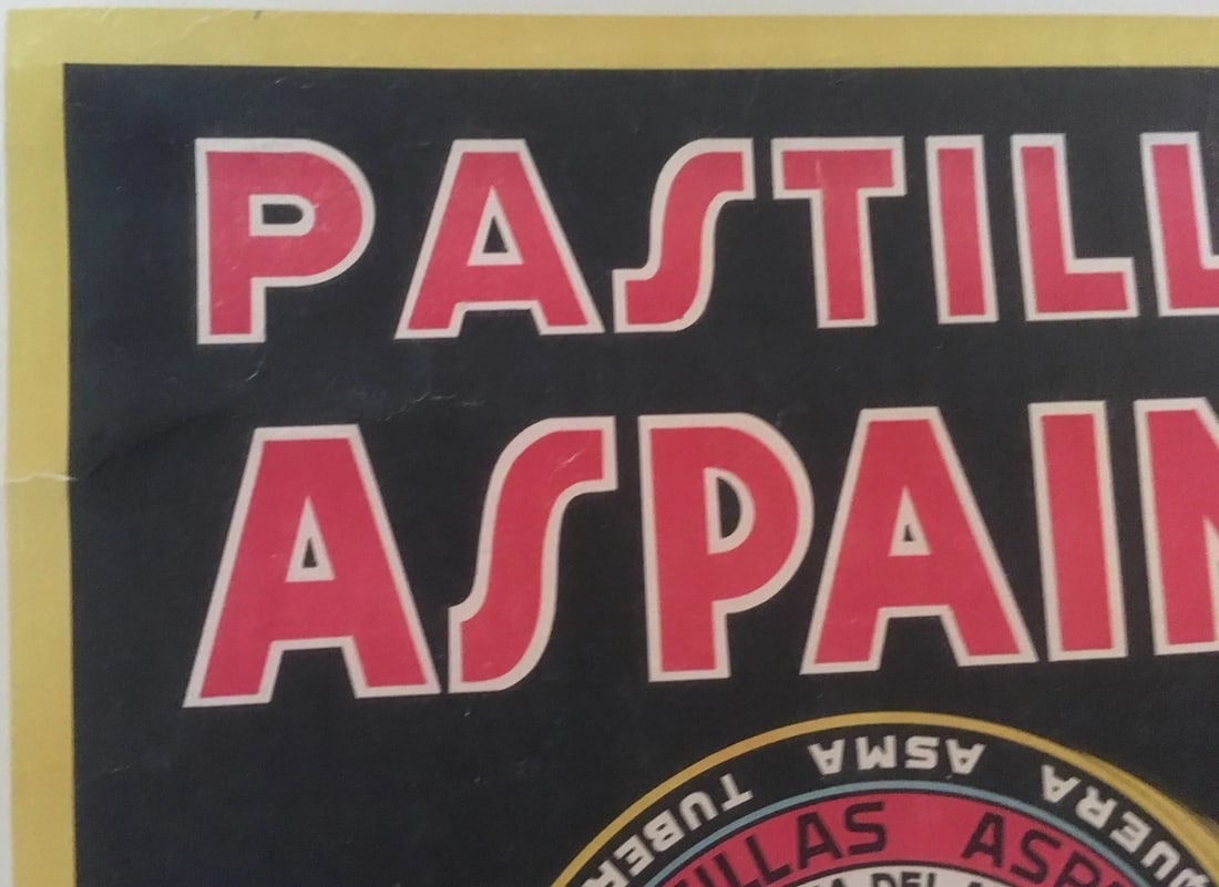 Original Vintage c.1930 Spanish Cough Drop Poster Linen Backed - 2