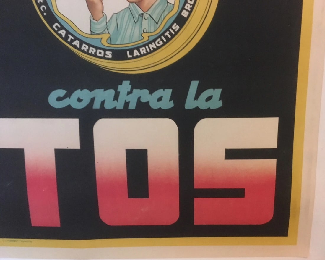 Original Vintage c.1930 Spanish Cough Drop Poster Linen Backed - 4