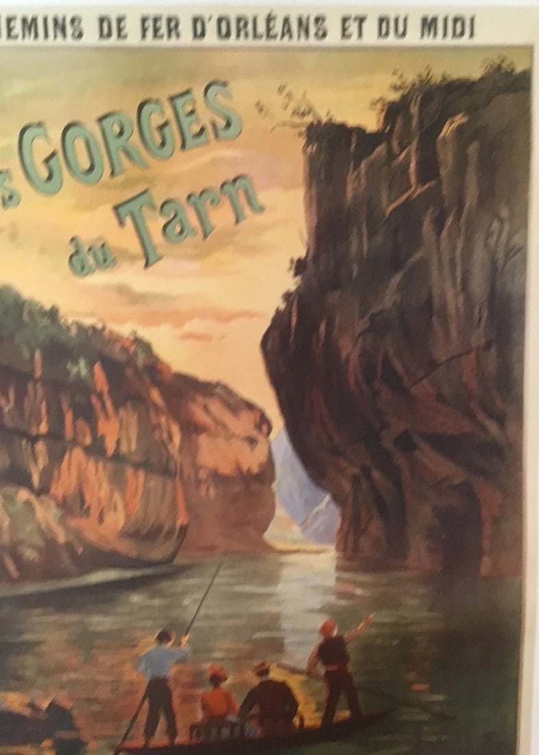 Original Vintage c.1890 Gorges du Tarn Chemin de Fer Travel Poster Linen Backed - 2