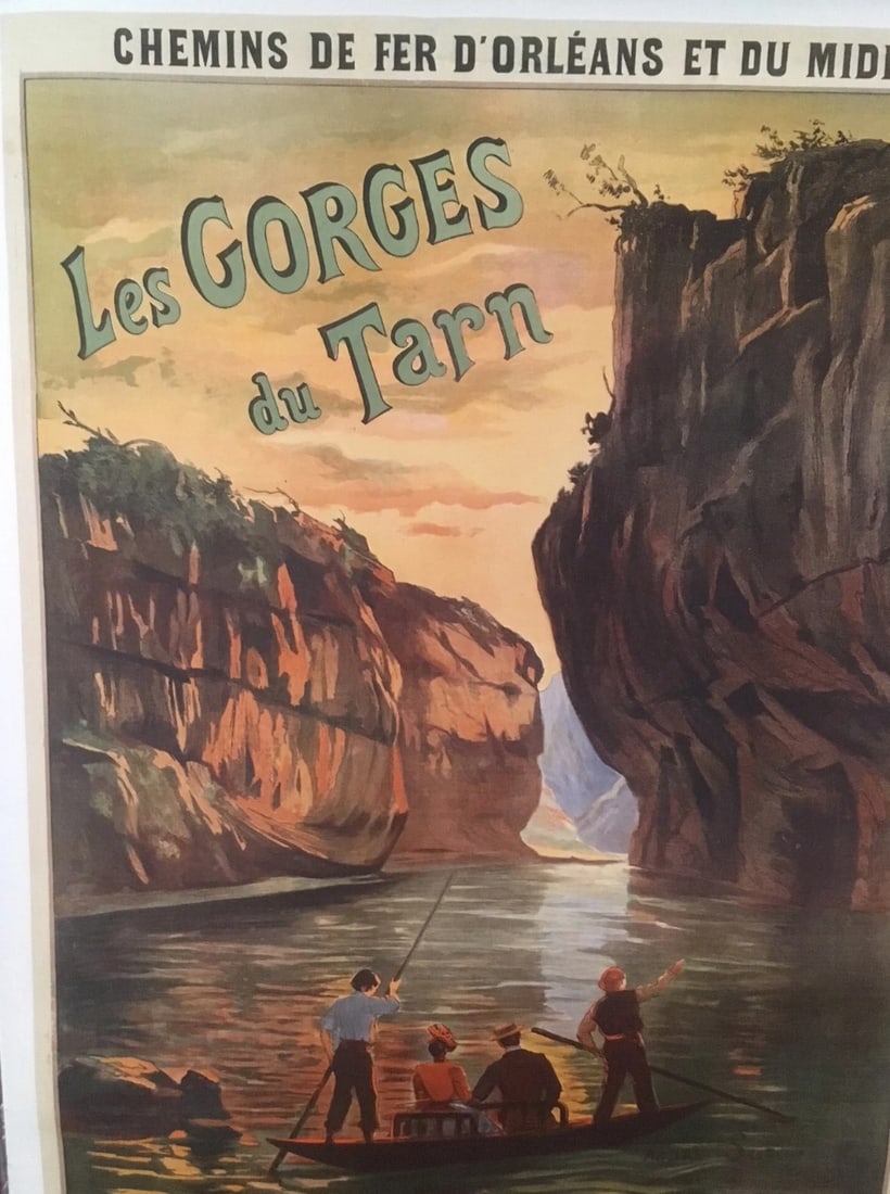 Original Vintage c.1890 Gorges du Tarn Chemin de Fer Travel Poster Linen Backed - 6
