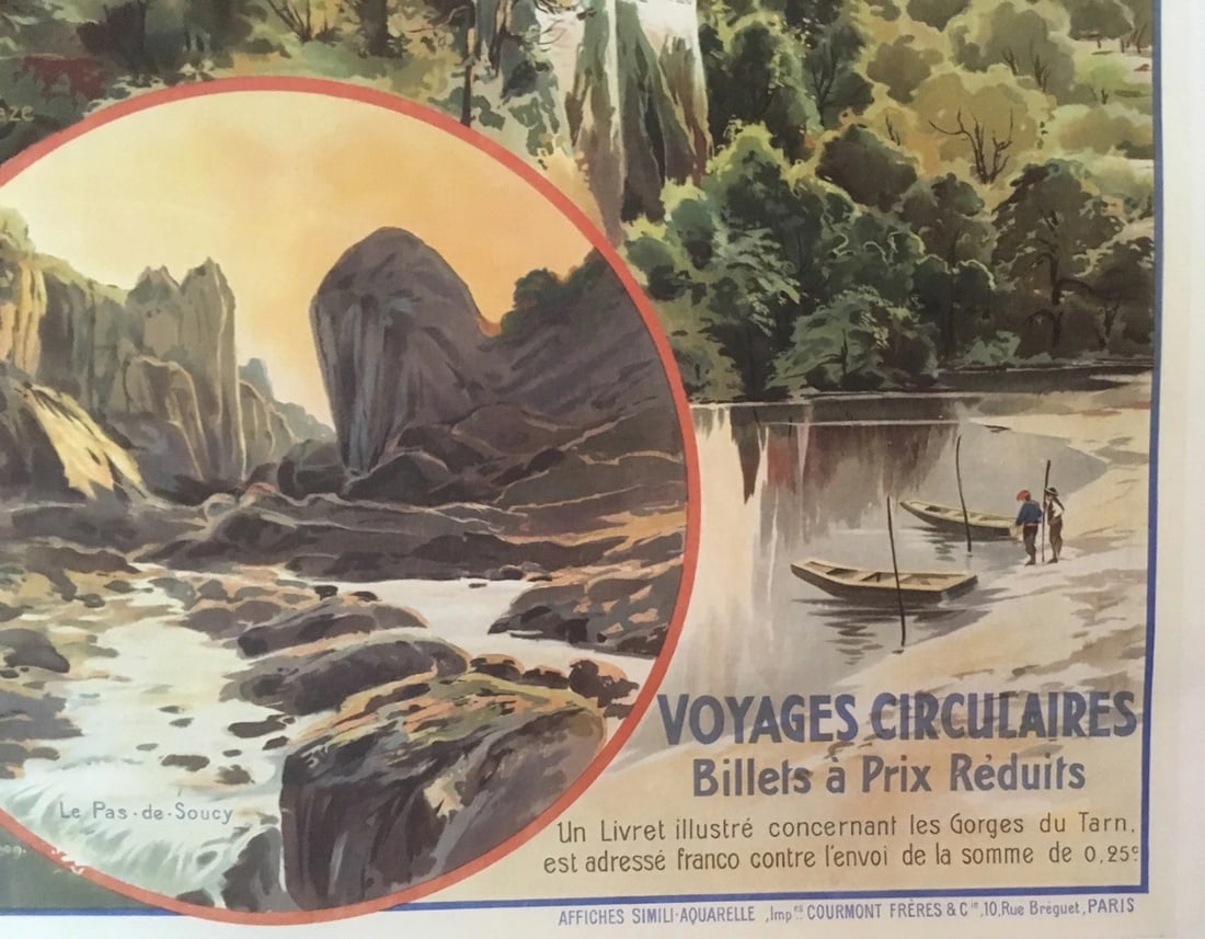 Original Vintage c.1890 Gorges du Tarn Railway Travel Poster Linen Backed - 3