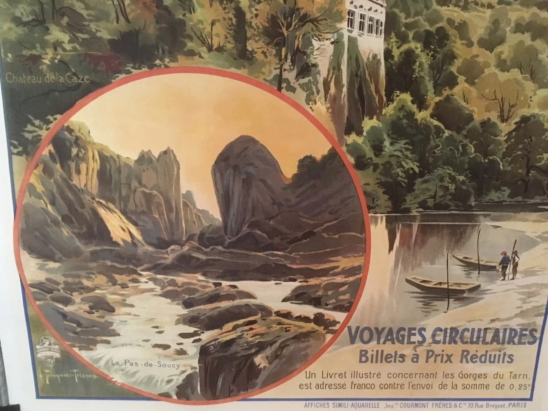 Original Vintage c.1890 Gorges du Tarn Railway Travel Poster Linen Backed - 5