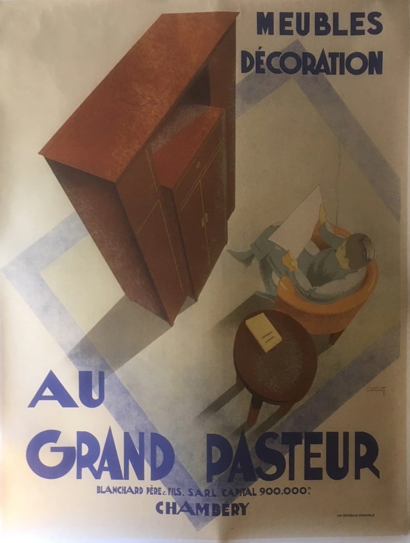 Original Vintage c.1930 Grand Pasteur Furniture Poster Linen Backed (1 of 6)