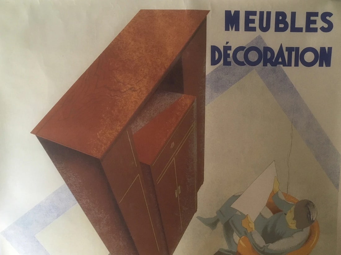 Original Vintage c.1930 Grand Pasteur Furniture Poster Linen Backed - 2