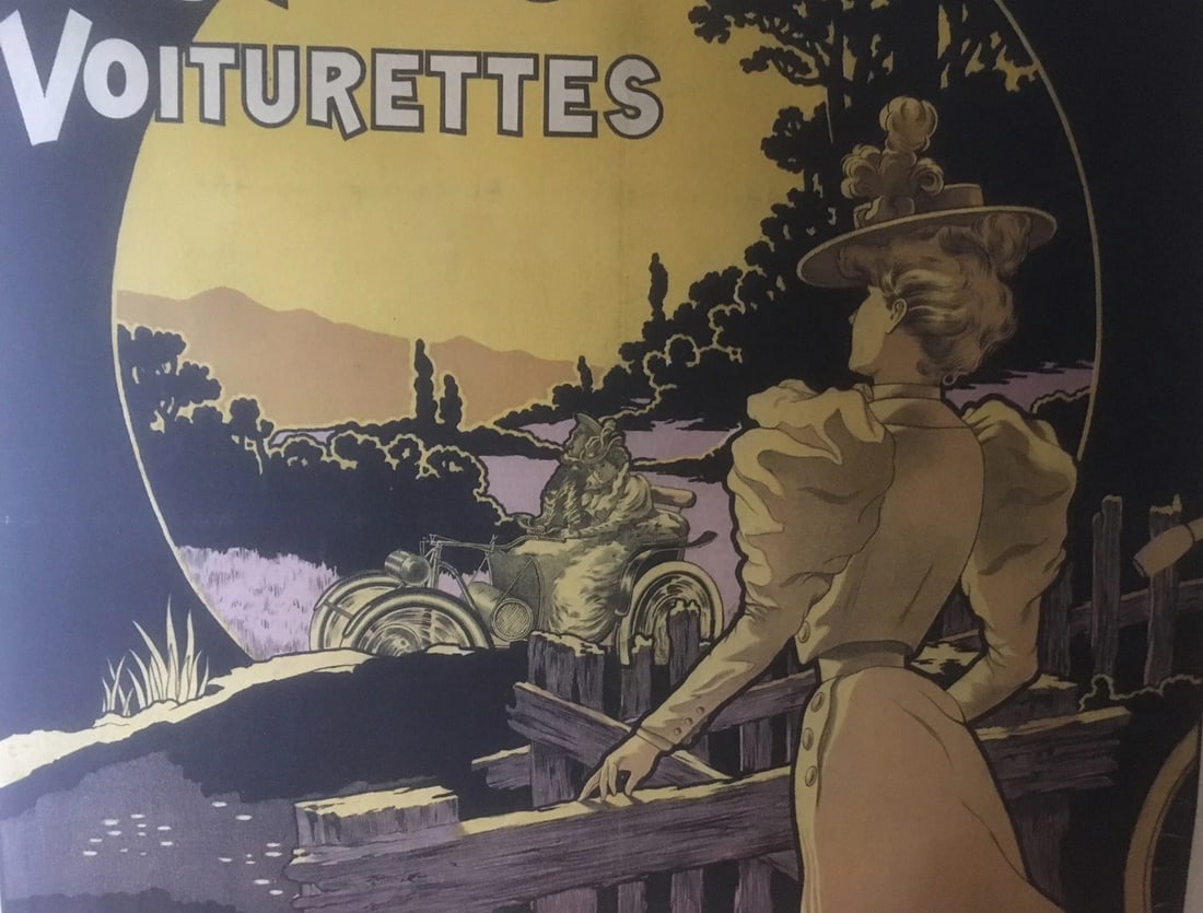 Original Vintage c.1890 French Automobile and Bicycle Poster Linen Backed - 9