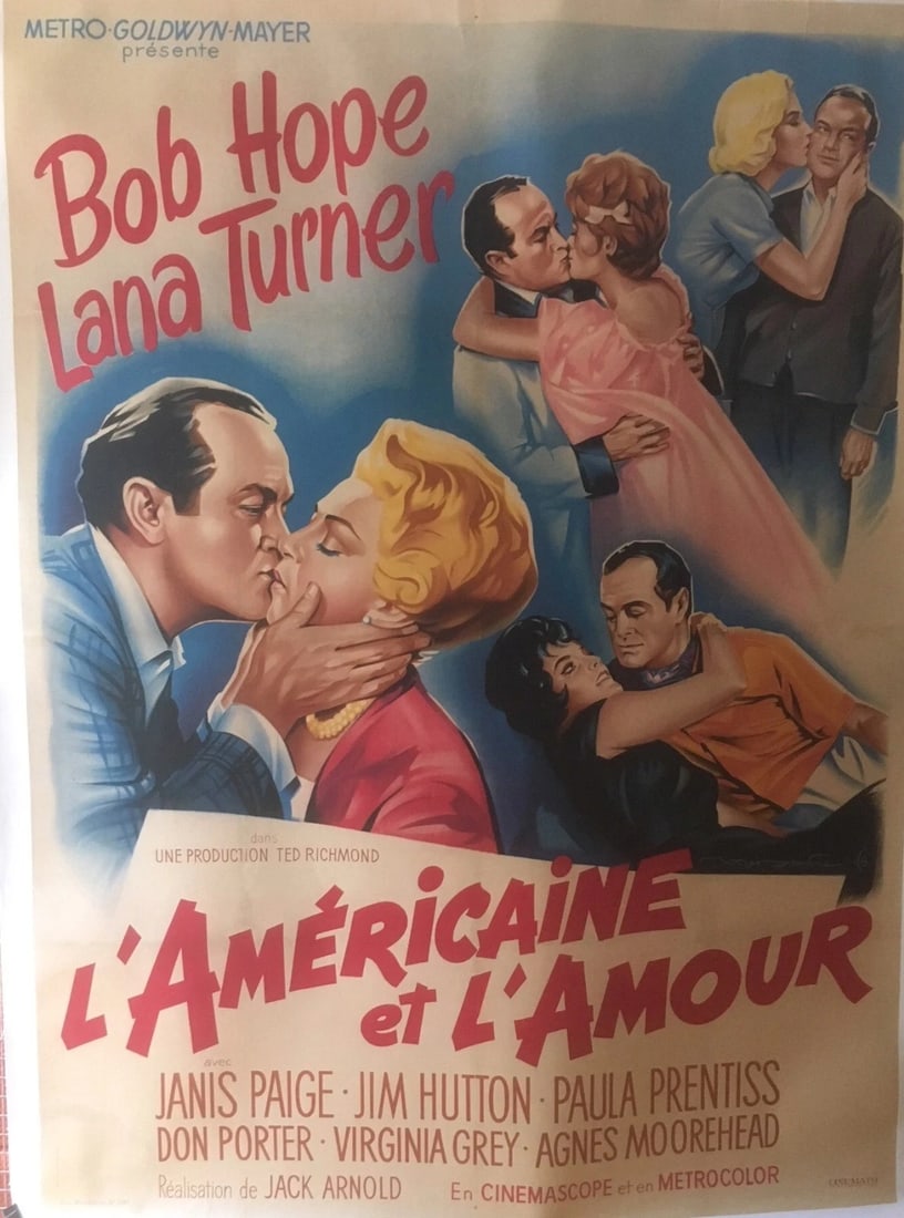 Original Vintage French Bob Hope Bachelor in Paradise Movie Poster Linen Backed - 2