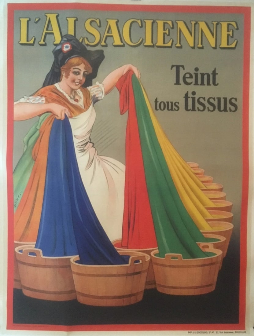 Original Vintage c.1920 L'Alsacienne French Fabric Dye Poster Linen Backed (1 of 7)