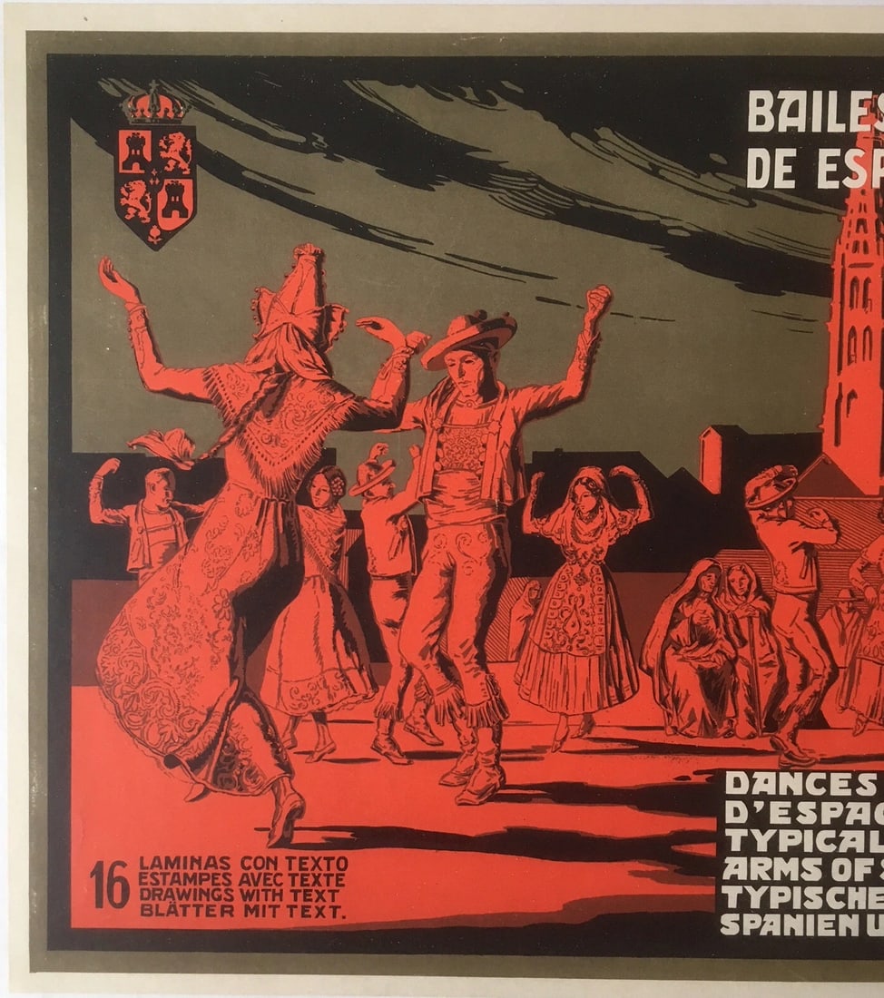 Original Vintage c.1940 Spanish Tipicos Bailes Dance Poster Linen Backed - 2
